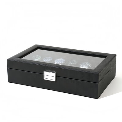 Decopatent - Luxe PU Horloge Doos - Horlogebox - Geschikt voor Heren en Dames - Horloge Opbergdoos - 12 Vakken - Zwart met Zwarte Inleg