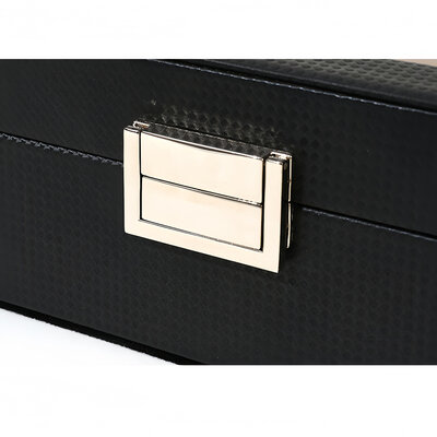 Decopatent - Luxe PU Horloge Doos en Zonnebrillen Doos in 1 - Horlogebox - Zonnebrillen box - Geschikt voor Heren en Dames - Horloge / Zonnebrillen Opbergdoos - 6 Horloge Vakken & 3 Zonnenbrillen Vakken  - Zwart met Licht Bruine Inleg