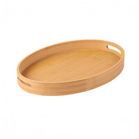 Decopatent - Dienblad Bamboe Hout Ovaal - Koffie / Thee dienblad met handvaten - Fruitschaal - Keuken serveer tray dienblad met opstaande rand  - Afm. 29 x 20.5 x 5 Cm.