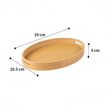 Decopatent - Dienblad Bamboe Hout Ovaal - Koffie / Thee dienblad met handvaten - Fruitschaal - Keuken serveer tray dienblad met opstaande rand  - Afm. 29 x 20.5 x 5 Cm.