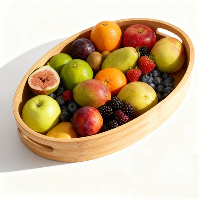 Decopatent - Dienblad Bamboe Hout Ovaal - Koffie / Thee dienblad met handvaten - Fruitschaal - Keuken serveer tray dienblad met opstaande rand  - Afm. 36 x 25.5 x 5 Cm.