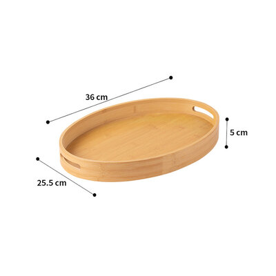 Decopatent - Dienblad Bamboe Hout Ovaal - Koffie / Thee dienblad met handvaten - Fruitschaal - Keuken serveer tray dienblad met opstaande rand  - Afm. 36 x 25.5 x 5 Cm.