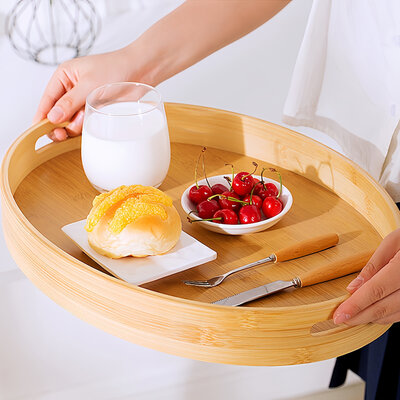 Decopatent - Dienblad Bamboe Hout Ovaal - Koffie / Thee dienblad met handvaten - Fruitschaal - Keuken serveer tray dienblad met opstaande rand  - Afm. 45 x 31 x 5 Cm.