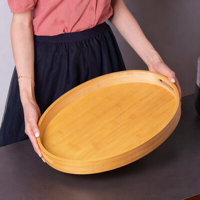 Decopatent - Dienblad Bamboe Hout Ovaal - Koffie / Thee dienblad met handvaten - Fruitschaal - Keuken serveer tray dienblad met opstaande rand  - Afm. 45 x 31 x 5 Cm.