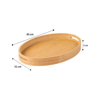 Decopatent - Dienblad Bamboe Hout Ovaal - Koffie / Thee dienblad met handvaten - Fruitschaal - Keuken serveer tray dienblad met opstaande rand  - Afm. 45 x 31 x 5 Cm.
