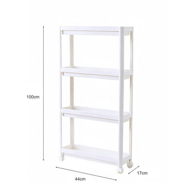 Decopatent - Smal Keukenrek opbergrek 4 laags op Wieltjes met Vakken - Smalle kast - Keukentrolley met wielen - Badkamer - Nisrek - Afm: 44 x 17 x 100 Cm