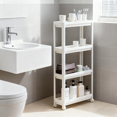 Decopatent - Smal Keukenrek opbergrek 4 laags op Wieltjes met Vakken - Smalle kast - Keukentrolley met wielen - Badkamer - Nisrek - Afm: 44 x 17 x 100 Cm