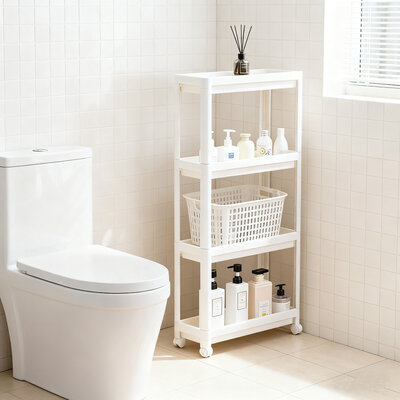 Decopatent - Smal Keukenrek opbergrek 4 laags op Wieltjes met Vakken - Smalle kast - Keukentrolley met wielen - Badkamer - Nisrek - Afm: 44 x 17 x 100 Cm