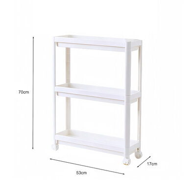 Decopatent - Smal Keukenrek opbergrek 3 laags op Wieltjes met Vakken - Smalle kast - Keukentrolley met wielen - Badkamer - Nisrek - Afm: 53 x 17 x 70 Cm
