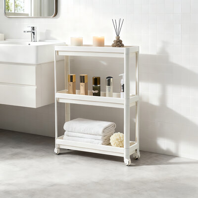 Decopatent - Smal Keukenrek opbergrek 3 laags op Wieltjes met Vakken - Smalle kast - Keukentrolley met wielen - Badkamer - Nisrek - Afm: 53 x 17 x 70 Cm