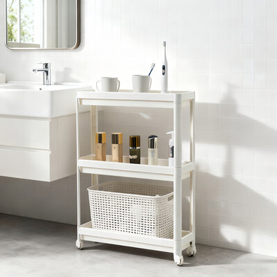 Decopatent - Smal Keukenrek opbergrek 3 laags op Wieltjes met Vakken - Smalle kast - Keukentrolley met wielen - Badkamer - Nisrek - Afm: 53 x 17 x 70 Cm