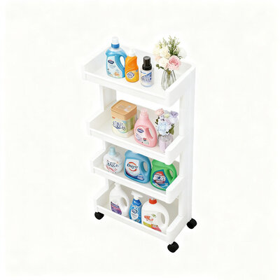Decopatent - Smal Keukenrek opbergrek 4 laags op Wieltjes met Vakken - Smalle kast - Keukentrolley met wielen - Badkamer - Nisrek - Afm: 45.5 x 26 x 77 Cm