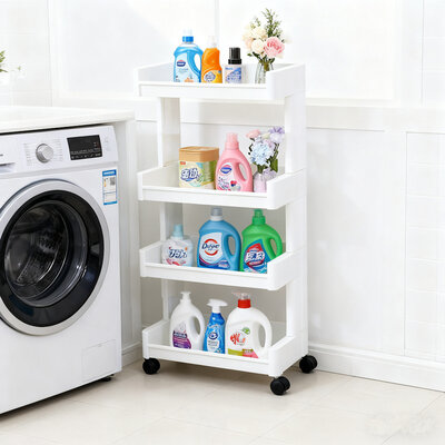 Decopatent - Smal Keukenrek opbergrek 4 laags op Wieltjes met Vakken - Smalle kast - Keukentrolley met wielen - Badkamer - Nisrek - Afm: 45.5 x 26 x 77 Cm