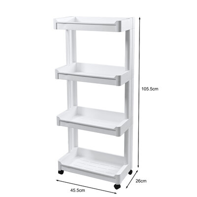 Decopatent - Smal Keukenrek opbergrek 4 laags op Wieltjes met Vakken - Smalle kast - Keukentrolley met wielen - Badkamer - Nisrek - Afm: 45.5 x 26 x 105.5 Cm