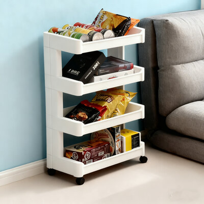 Decopatent - Smal Keukenrek opbergrek 4 laags op Wieltjes met Vakken - Smalle kast - Keukentrolley met wielen - Badkamer - Nisrek - Afm: 45.5 x 26 x 105.5 Cm