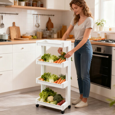 Decopatent - Smal Keukenrek opbergrek 4 laags op Wieltjes met Vakken - Smalle kast - Keukentrolley met wielen - Badkamer - Nisrek - Afm: 45.5 x 26 x 105.5 Cm