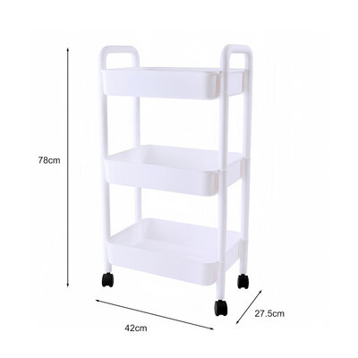 Decopatent - Smal Keukenrek opbergrek 3 laags op Wieltjes met Vakken - Smalle kast - Keukentrolley met wielen - Badkamer - Nisrek - Afm: 42 x  27.5 x 78 Cm