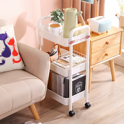 Decopatent - Smal Keukenrek opbergrek 3 laags op Wieltjes met Vakken - Smalle kast - Keukentrolley met wielen - Badkamer - Nisrek - Afm: 42 x  27.5 x 78 Cm