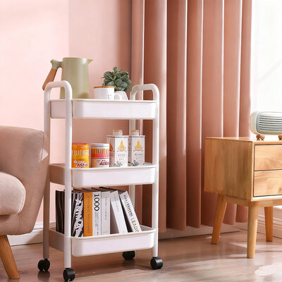 Decopatent - Smal Keukenrek opbergrek 3 laags op Wieltjes met Vakken - Smalle kast - Keukentrolley met wielen - Badkamer - Nisrek - Afm: 42 x  27.5 x 78 Cm