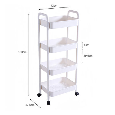 Decopatent - Smal Keukenrek opbergrek 4 laags op Wieltjes met Vakken - Smalle kast - Keukentrolley met wielen - Badkamer - Nisrek - Afm: 42 x  27.5 x 103 Cm