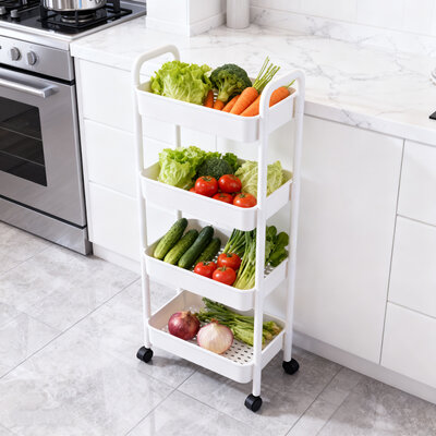 Decopatent - Smal Keukenrek opbergrek 4 laags op Wieltjes met Vakken - Smalle kast - Keukentrolley met wielen - Badkamer - Nisrek - Afm: 42 x  27.5 x 103 Cm