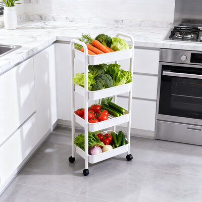 Decopatent - Smal Keukenrek opbergrek 4 laags op Wieltjes met Vakken - Smalle kast - Keukentrolley met wielen - Badkamer - Nisrek - Afm: 42 x  27.5 x 103 Cm