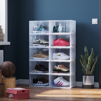 Decopatent - Schoenen Opbergsysteem Schoenenbox - Schoenendoos Transparant - Sneakerbox - Shoebox - Schoenen opbergen - Stapelbaar - Display doos voor Sneakers & Pumps - Organizer - Collector Storagebox Display - Kleur: TRANSPARANT - 1 Stuk