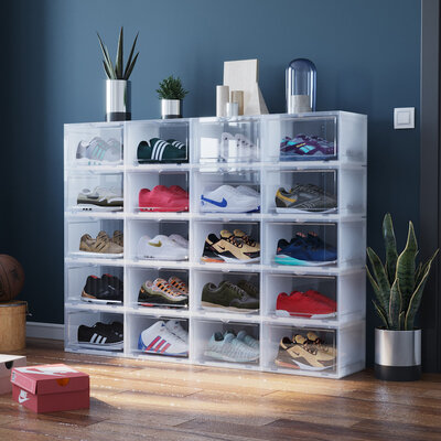 Decopatent - Schoenen Opbergsysteem Schoenenbox - Schoenendoos Transparant - Sneakerbox - Shoebox - Schoenen opbergen - Stapelbaar - Display doos voor Sneakers & Pumps - Organizer - Collector Storagebox Display - Kleur: TRANSPARANT - 1 Stuk