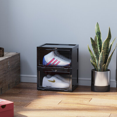 Decopatent - Schoenen Opbergsysteem Schoenenbox - Schoenendoos Black - Sneakerbox - Shoebox - Schoenen opbergen -  Stapelbaar - Display doos voor Sneakers & Pumps - Organizer - Collector Storagebox Display - Kleur: ZWART - 1 Stuk