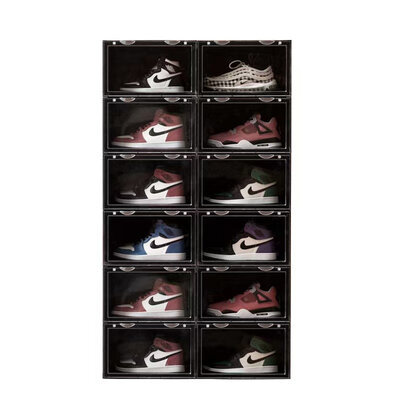 Decopatent - Schoenen Opbergsysteem Schoenenbox - Schoenendoos Black - Sneakerbox - Shoebox - Schoenen opbergen -  Stapelbaar - Display doos voor Sneakers & Pumps - Organizer - Collector Storagebox Display - Kleur: ZWART - 1 Stuk