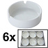 Decopatent - 6 Stuks Asbak Rond 10.4 Cm - Voordeelverpakking - Thuis / Horeca / Terras / Tafel Asbakken - Stapelbare Asbakken Set - Asbak voor Binnen en Buiten gebruik - Stijlvolle Keramiek Ronde Asbak - Afm: 10.4 x 10.4 x 3 Cm. - Kleur: WIT