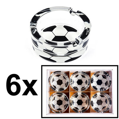 Decopatent - 6 Stuks Glazen Asbak Rond 8.3 Cm - VOETBAL Design - Stevig Glas - Asbak voor Binnen en Buiten gebruik - Stijlvolle Ronde Asbak - Voordeelverpakking - Afm: 8.3 x 8.3 x 3.4 Cm.