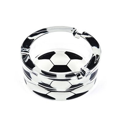 Decopatent - 6 Stuks Glazen Asbak Rond 8.3 Cm - VOETBAL Design - Stevig Glas - Asbak voor Binnen en Buiten gebruik - Stijlvolle Ronde Asbak - Voordeelverpakking - Afm: 8.3 x 8.3 x 3.4 Cm.