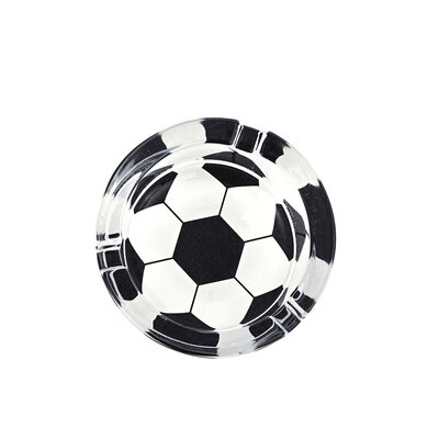 Decopatent - 6 Stuks Glazen Asbak Rond 8.3 Cm - VOETBAL Design - Stevig Glas - Asbak voor Binnen en Buiten gebruik - Stijlvolle Ronde Asbak - Voordeelverpakking - Afm: 8.3 x 8.3 x 3.4 Cm.