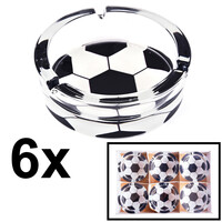 Decopatent - 6 Stuks Glazen Asbak Rond 13 Cm - VOETBAL Design - Stevig Glas - Asbak voor Binnen en Buiten gebruik - Stijlvolle Ronde Asbak - Voordeelverpakking - Afm: 13 x 13 x 4.5 Cm.