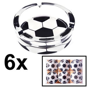 Decopatent - 6 Stuks Glazen Asbak Rond 13 Cm - VOETBAL Design - Stevig Glas - Asbak voor Binnen en Buiten gebruik - Stijlvolle Ronde Asbak - Voordeelverpakking - Afm: 13 x 13 x 4.5 Cm.