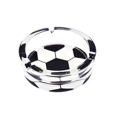 Decopatent - 6 Stuks Glazen Asbak Rond 13 Cm - VOETBAL Design - Stevig Glas - Asbak voor Binnen en Buiten gebruik - Stijlvolle Ronde Asbak - Voordeelverpakking - Afm: 13 x 13 x 4.5 Cm.