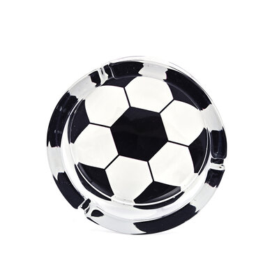 Decopatent - 6 Stuks Glazen Asbak Rond 13 Cm - VOETBAL Design - Stevig Glas - Asbak voor Binnen en Buiten gebruik - Stijlvolle Ronde Asbak - Voordeelverpakking - Afm: 13 x 13 x 4.5 Cm.