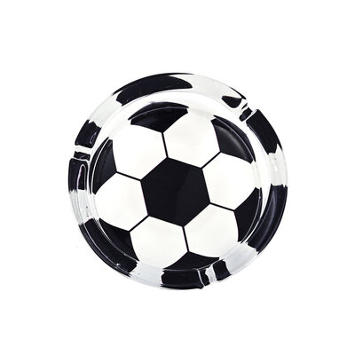 Decopatent - 6 Stuks Glazen Asbak Rond 13 Cm - VOETBAL Design - Stevig Glas - Asbak voor Binnen en Buiten gebruik - Stijlvolle Ronde Asbak - Voordeelverpakking - Afm: 13 x 13 x 4.5 Cm.