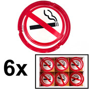 Decopatent - 6 Stuks Glazen Asbak Rond 13 Cm - NO SMOKING / Verboden te Roken Design - Stevig Glas - Asbak voor Binnen en Buiten gebruik - Stijlvolle Ronde Asbak - Voordeelverpakking - Afm: 13 x 13 x 4.5 Cm.