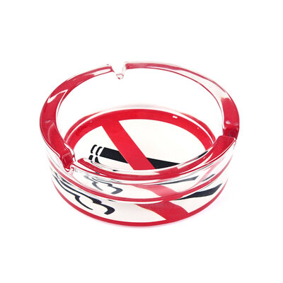 Decopatent - 6 Stuks Glazen Asbak Rond 13 Cm - NO SMOKING / Verboden te Roken Design - Stevig Glas - Asbak voor Binnen en Buiten gebruik - Stijlvolle Ronde Asbak - Voordeelverpakking - Afm: 13 x 13 x 4.5 Cm.