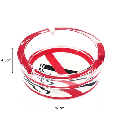 Decopatent - 6 Stuks Glazen Asbak Rond 13 Cm - NO SMOKING / Verboden te Roken Design - Stevig Glas - Asbak voor Binnen en Buiten gebruik - Stijlvolle Ronde Asbak - Voordeelverpakking - Afm: 13 x 13 x 4.5 Cm.
