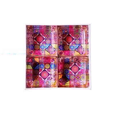 Decopatent - 4 Stuks Luxe Glazen Asbakken Vierkant 13.5 Cm - MANDALA / MOZAIEK Design - Stevig Glas - Vierkante Asbak voor Binnen en Buiten gebruik - Stijlvolle Ronde Asbak - Voordeelverpakking - Afm: 13.5 x 13.5 x 4.2 Cm.