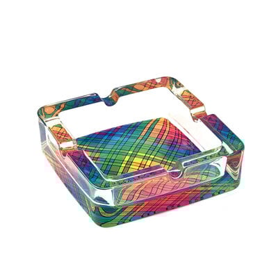 Decopatent - 4 Stuks Luxe Glazen Asbakken Vierkant 13.5 Cm - Kleurrijk MOZAIEK Design - Stevig Glas - Vierkante Asbak voor Binnen en Buiten gebruik - Stijlvolle Ronde Asbak - Voordeelverpakking - Afm: 13.5 x 13.5 x 4.2 Cm.