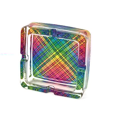 Decopatent - 4 Stuks Luxe Glazen Asbakken Vierkant 13.5 Cm - Kleurrijk MOZAIEK Design - Stevig Glas - Vierkante Asbak voor Binnen en Buiten gebruik - Stijlvolle Ronde Asbak - Voordeelverpakking - Afm: 13.5 x 13.5 x 4.2 Cm.