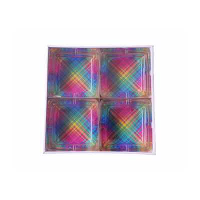 Decopatent - 4 Stuks Luxe Glazen Asbakken Vierkant 13.5 Cm - Kleurrijk MOZAIEK Design - Stevig Glas - Vierkante Asbak voor Binnen en Buiten gebruik - Stijlvolle Ronde Asbak - Voordeelverpakking - Afm: 13.5 x 13.5 x 4.2 Cm.