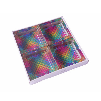 Decopatent - 4 Stuks Luxe Glazen Asbakken Vierkant 13.5 Cm - Kleurrijk MOZAIEK Design - Stevig Glas - Vierkante Asbak voor Binnen en Buiten gebruik - Stijlvolle Ronde Asbak - Voordeelverpakking - Afm: 13.5 x 13.5 x 4.2 Cm.