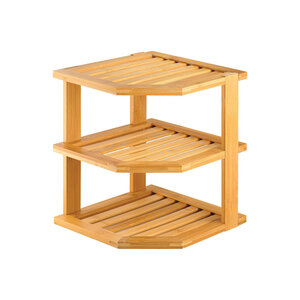 Decopatent - 3 Laags Hoek Keuken Opbergrek - Staand Rek met 3 etages voor Keuken - Corner Keukenrek - Hoekrek - Bamboe Hout - Afm 25 x 25 x 25 Cm.