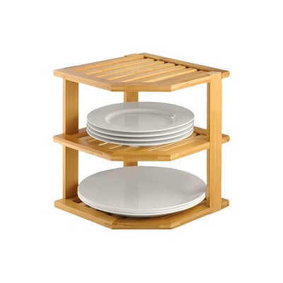 Decopatent - 3 Laags Hoek Keuken Opbergrek - Staand Rek met 3 etages voor Keuken - Corner Keukenrek - Hoekrek - Bamboe Hout - Afm 25 x 25 x 25 Cm.
