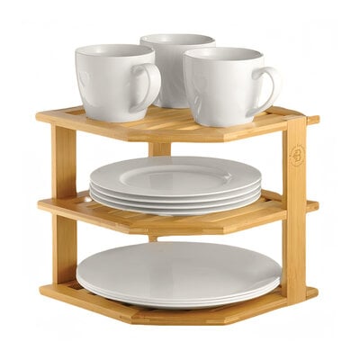 Decopatent - 3 Laags Hoek Keuken Opbergrek - Staand Rek met 3 etages voor Keuken - Corner Keukenrek - Hoekrek - Bamboe Hout - Afm 25 x 25 x 25 Cm.